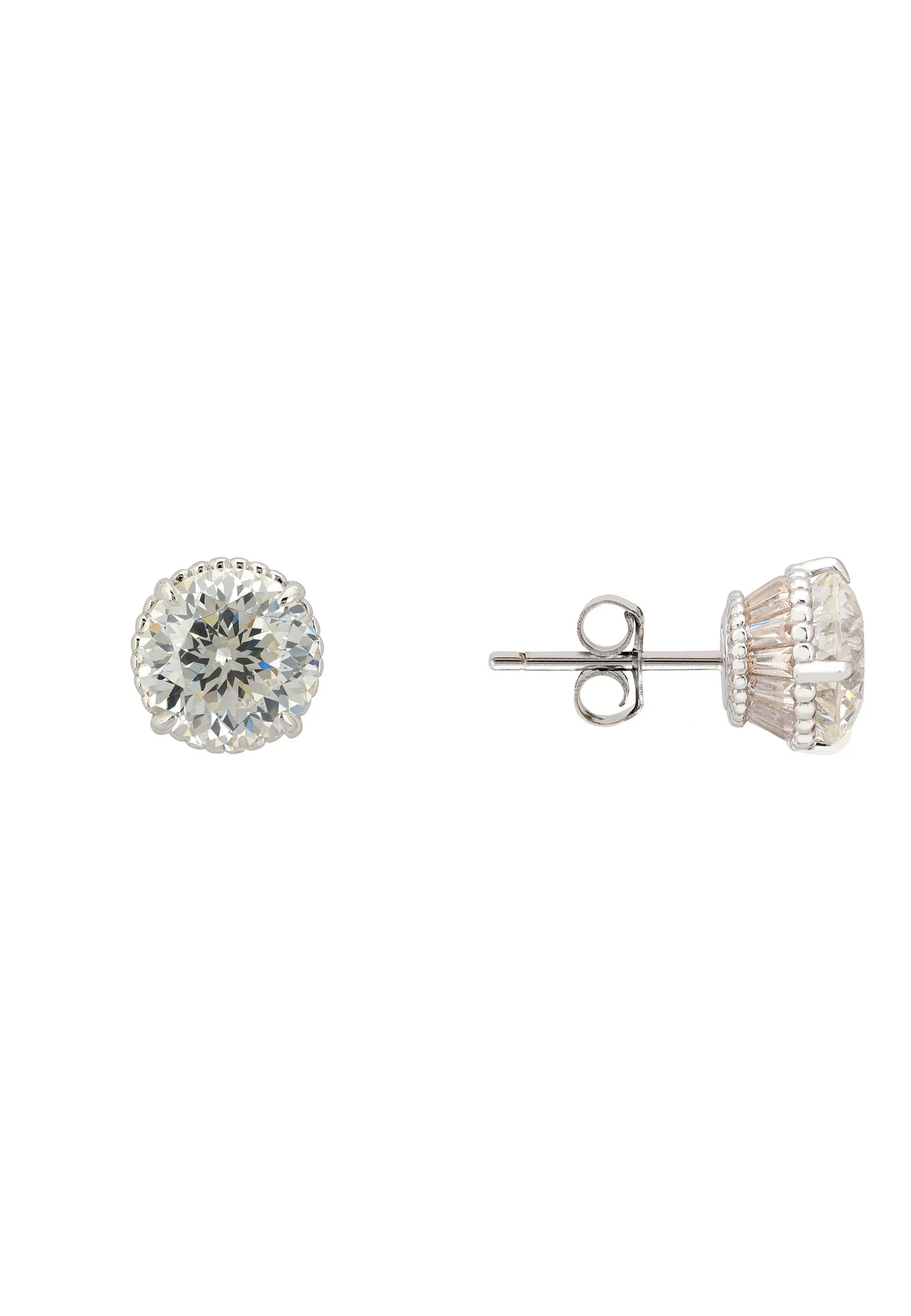 Coronation Solitaire Stud Earrings Moissanite Silver