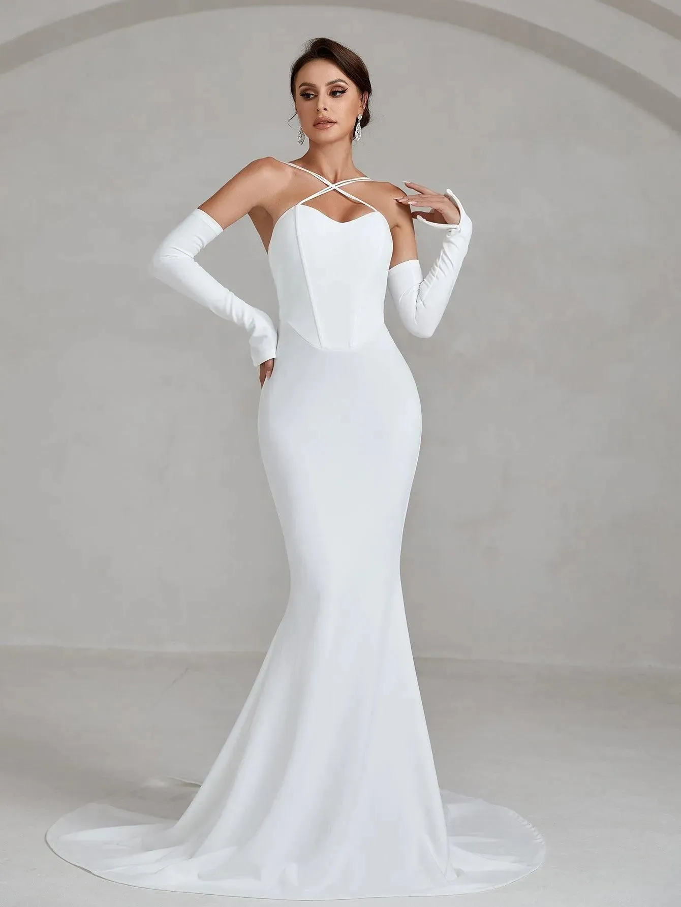 Crisscross Halter Neck Mermaid Hem Wedding Dress