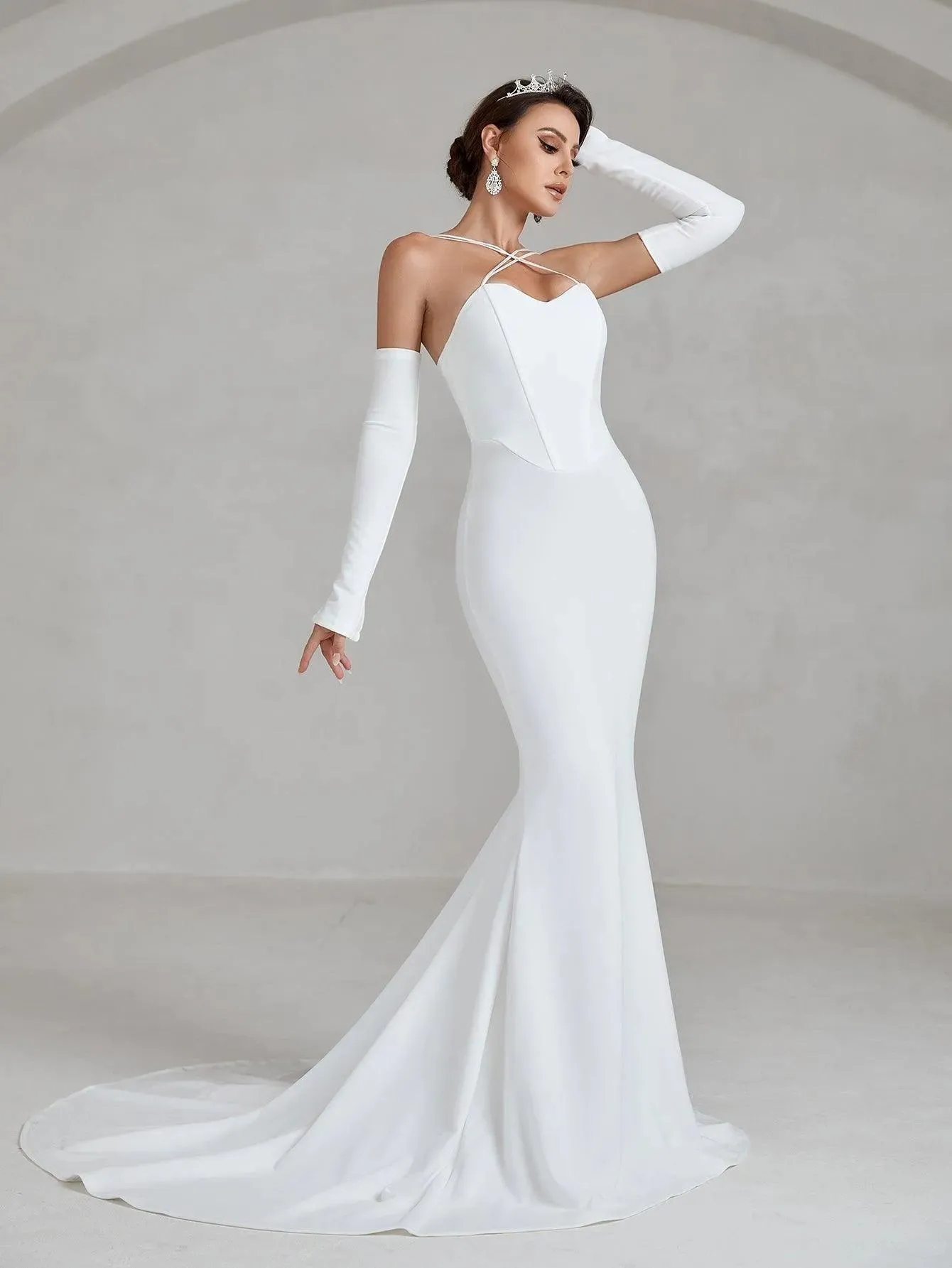 Crisscross Halter Neck Mermaid Hem Wedding Dress