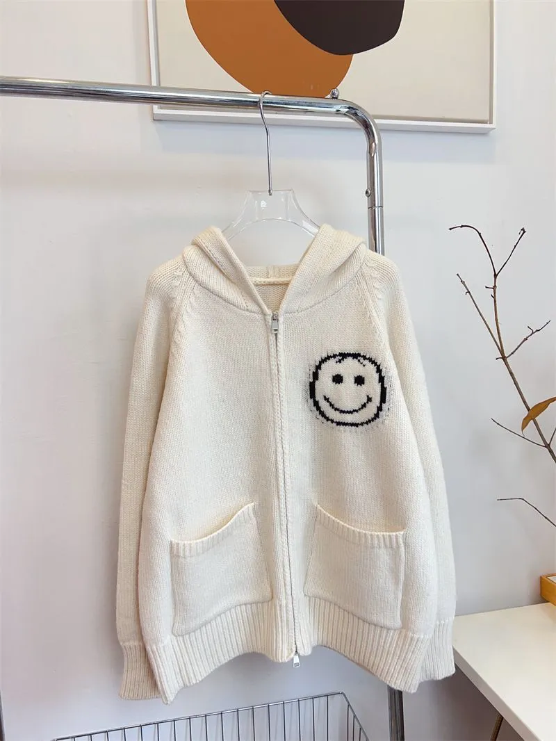 Cute Designer Smiley Face Zip Up Cardigan Sweater