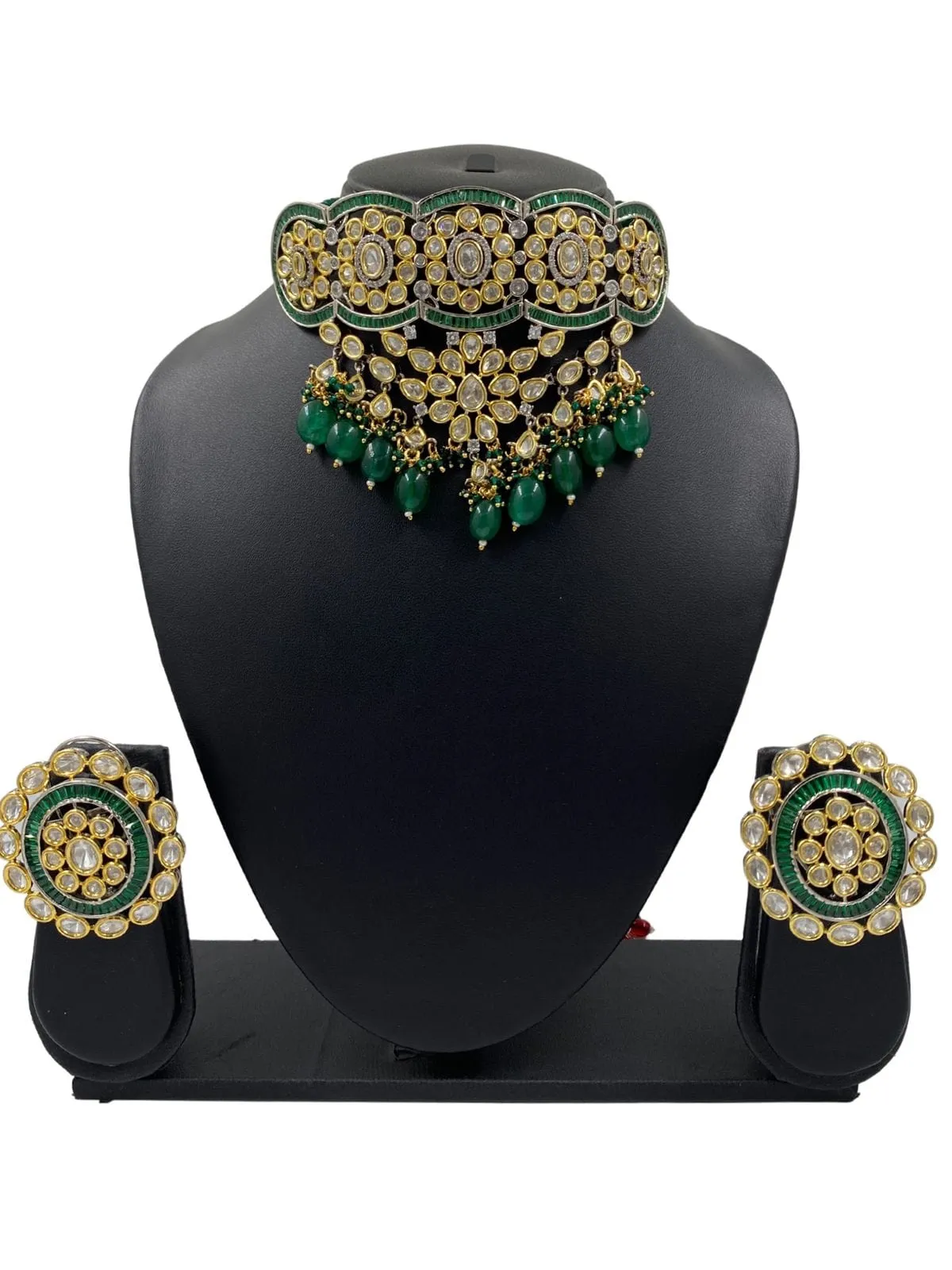 Designer Handcrafted Green Kundan Choker Necklace Set For Women By Gehna Shop