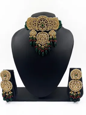 Designer Handcrafted Heavy Kundan Green Choker Necklace Set For Weddings By Gehna Shop