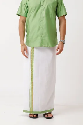 Divine - Lime Green Cotton Blend Single Dhoti With Fancy Borders For Men | Uathayam