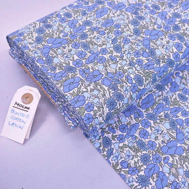 Dressmaking Floral Cotton Lawn - Petal - Blue