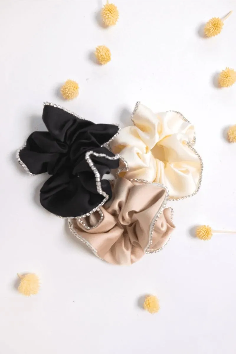 Embellished Silk Scrunchies Trio