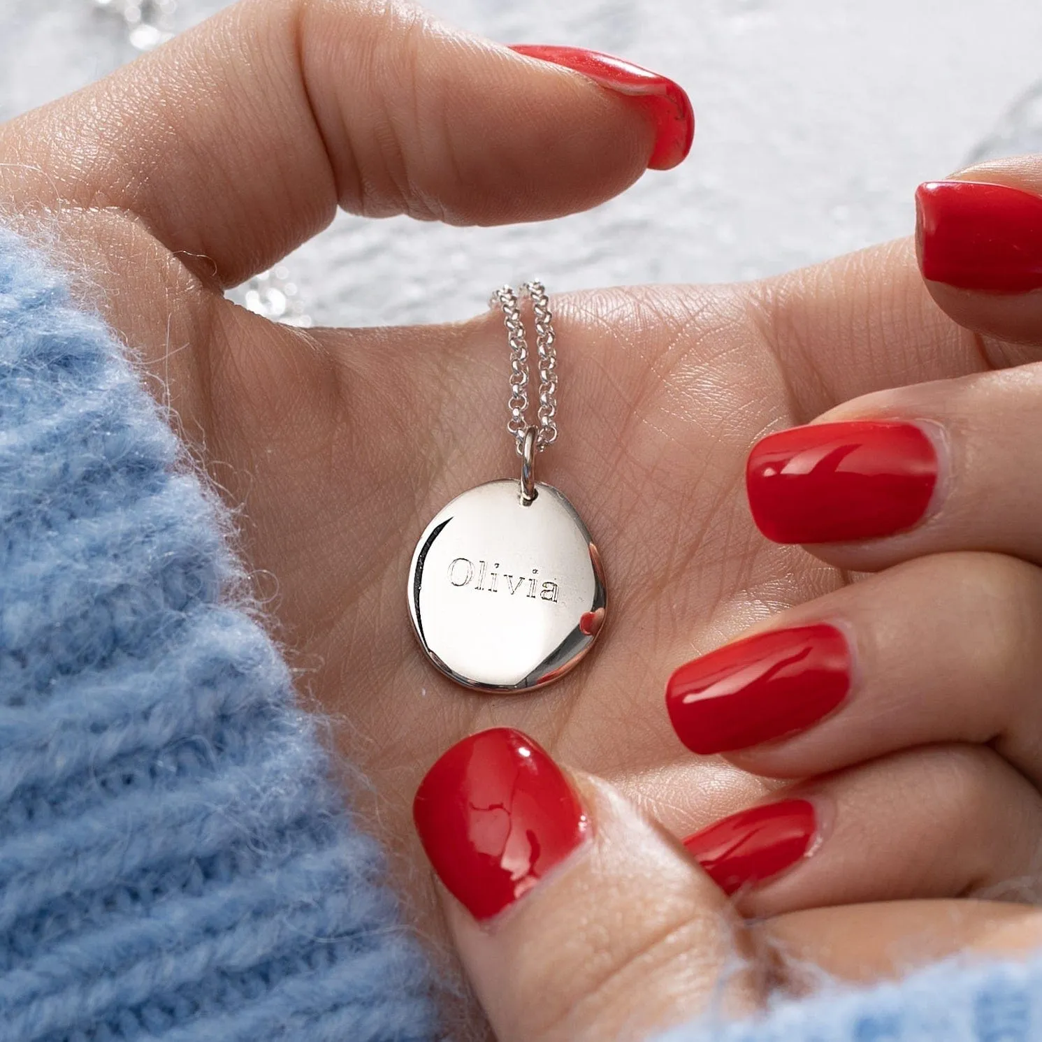 Engraved Silver Pebble Charm (Medium)