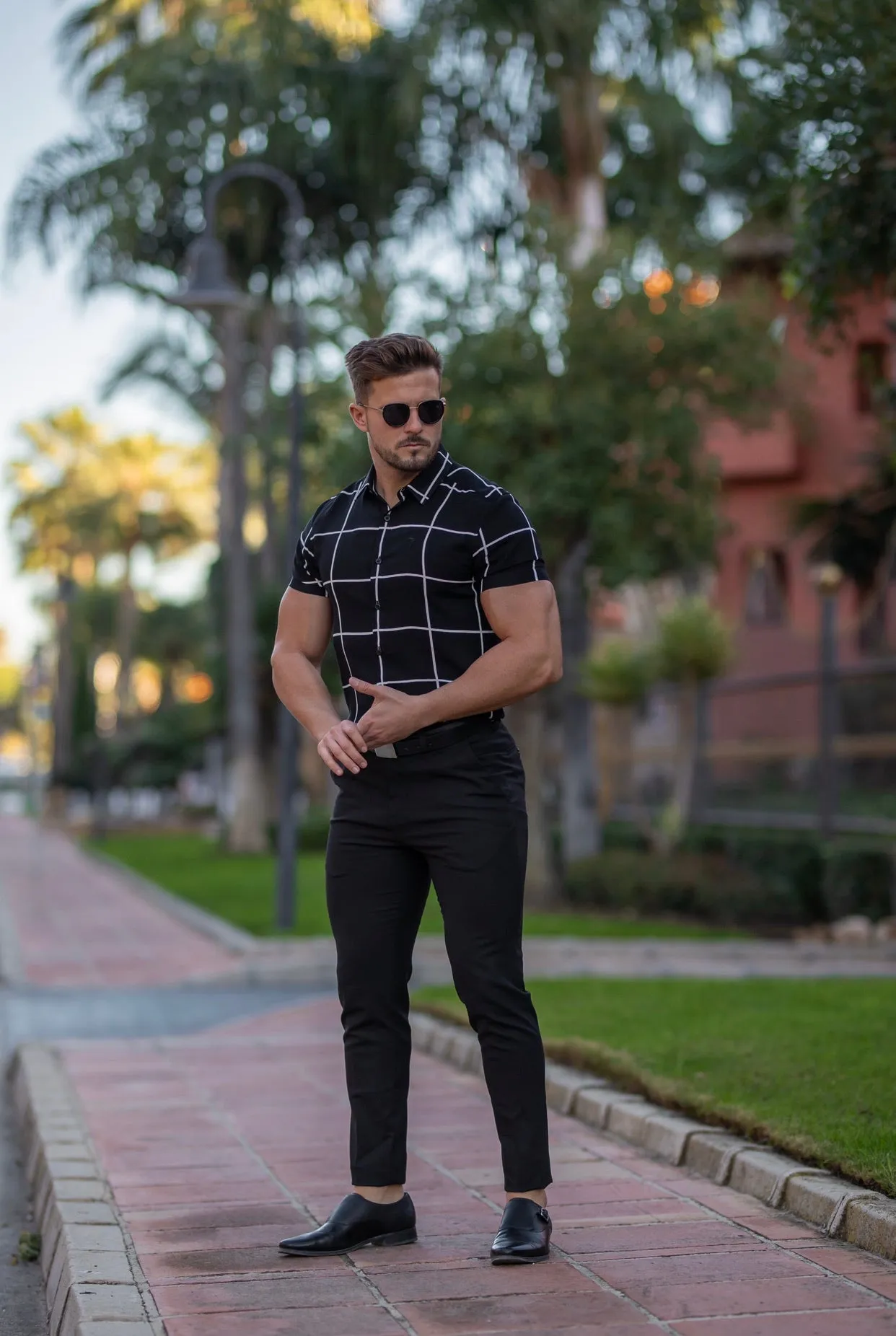 Father Sons Classic Relaxed Black / White Large Grid Check Short Sleeve - FS734