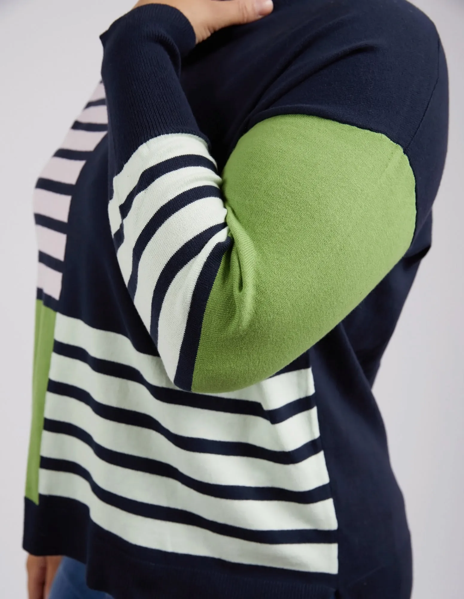 Fig Mixed Knit Navy & Green Stripe