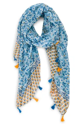 Floral Border print Scarf | Blues/Gold | 0524YY