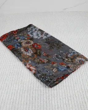 Floral Cotton Scarf- Ash gray