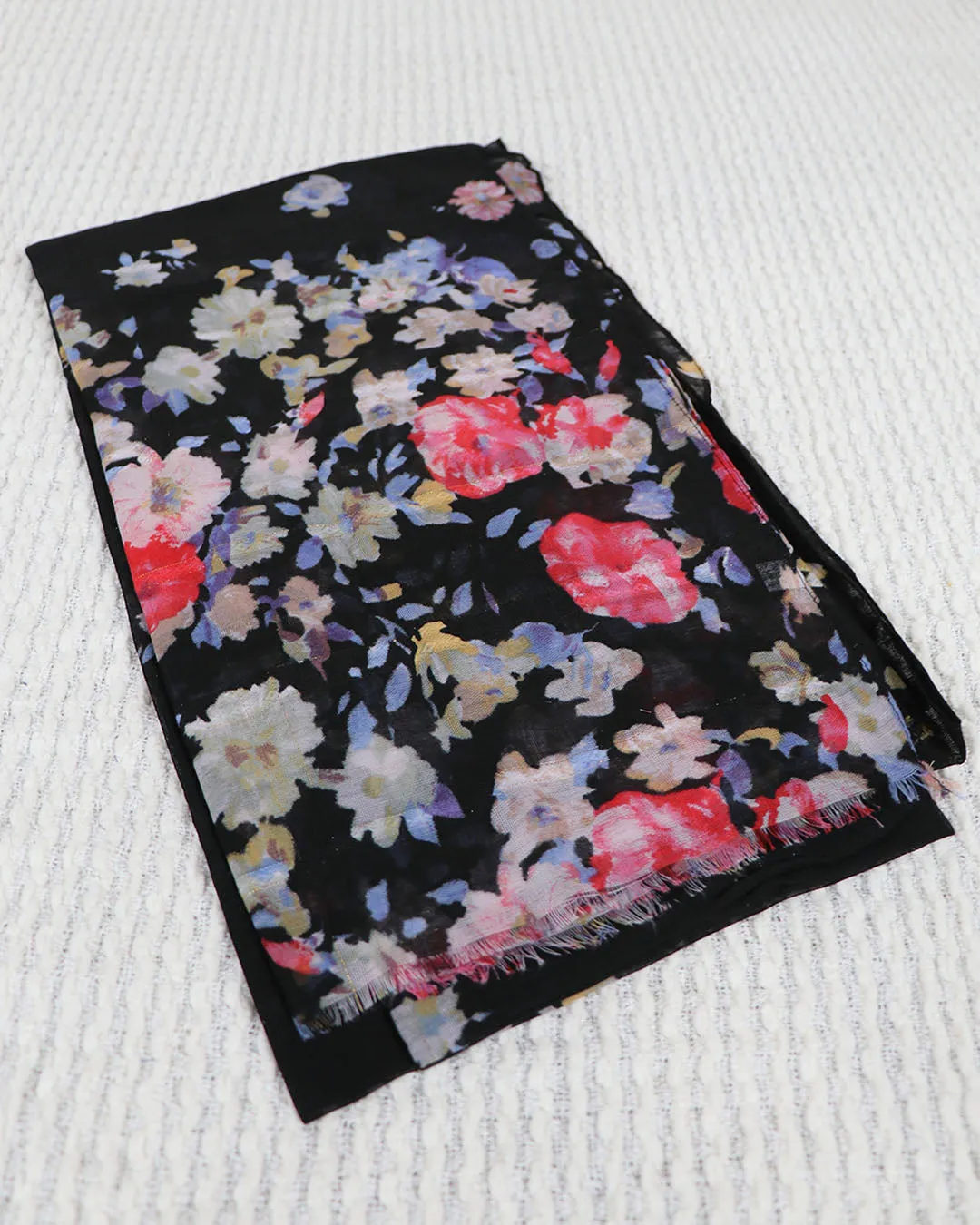 Floral Cotton Scarf- Black