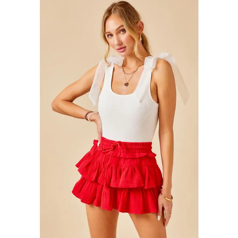 Flounce Gauze Mini Skort