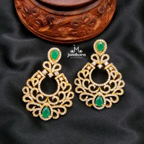 Gold Alike Green & White AD Zircon Chaandbali Earring