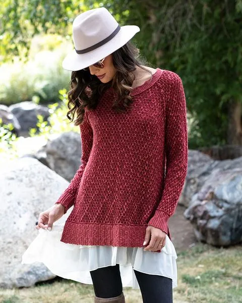 Grace & Lace Honeycomb Knit Sweater (Earth Red)