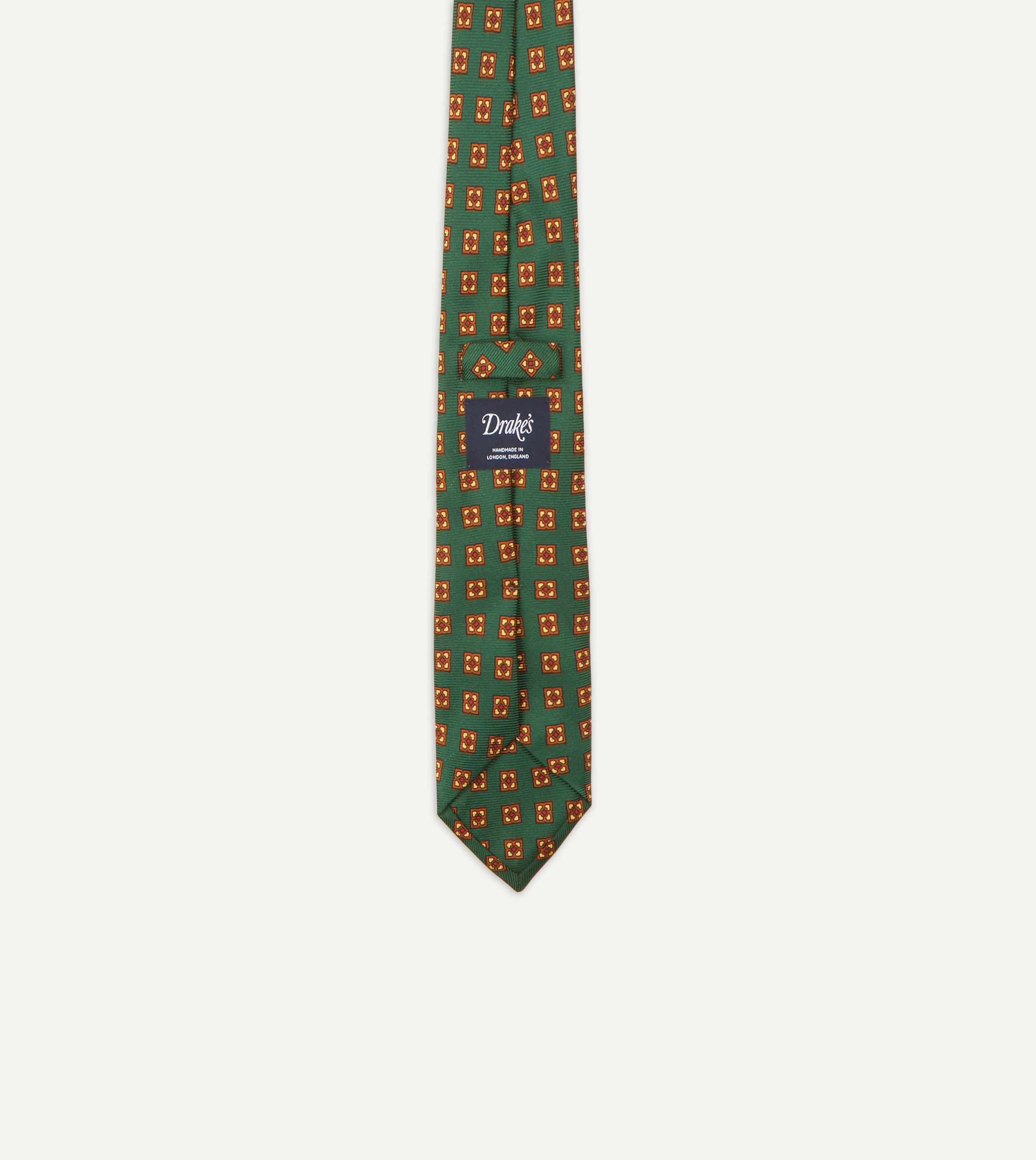 Green and Gold Diamond Medallion Print Madder Twill Silk Tie