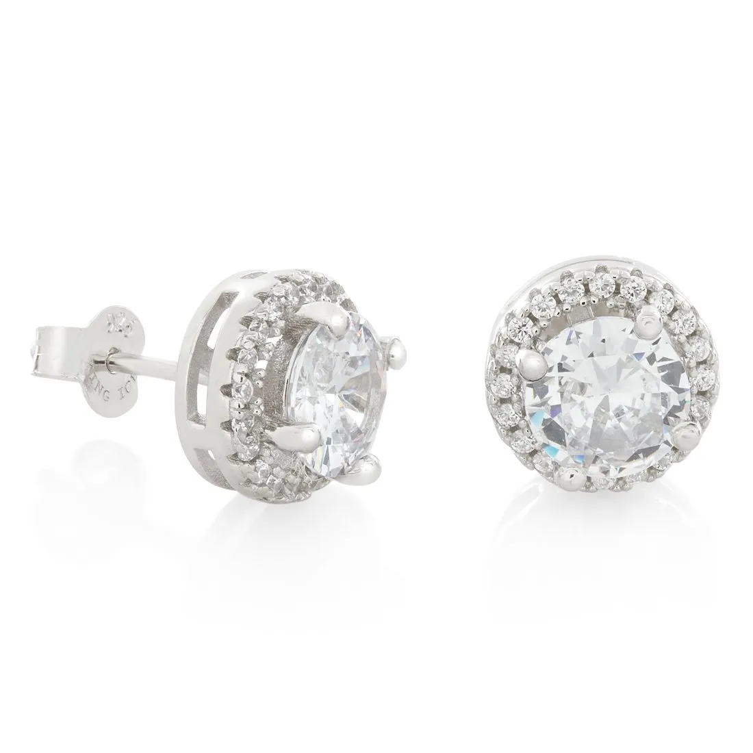 Halo Brilliant-Cut Stud Earrings