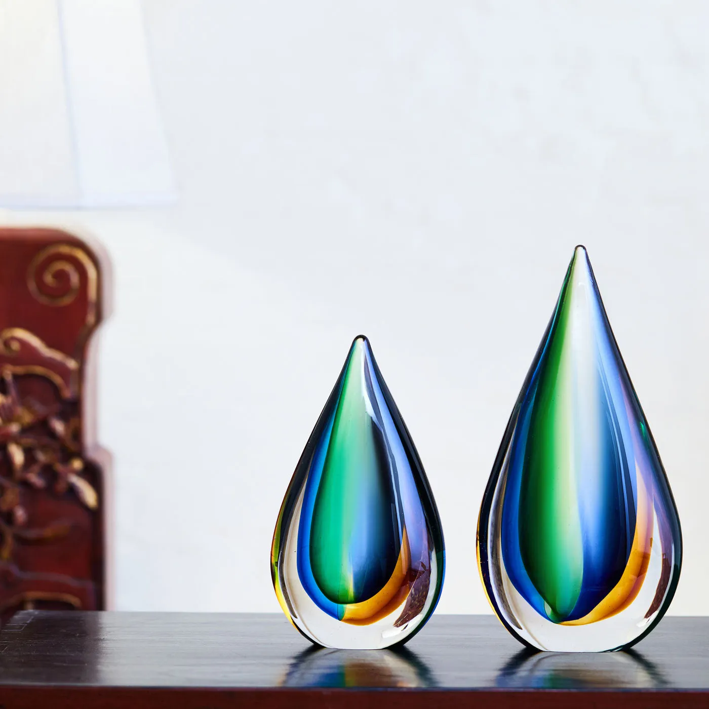 Hand Blown Teardrop Sommerso Art Glass Sculpture 7.5-10 inch tall