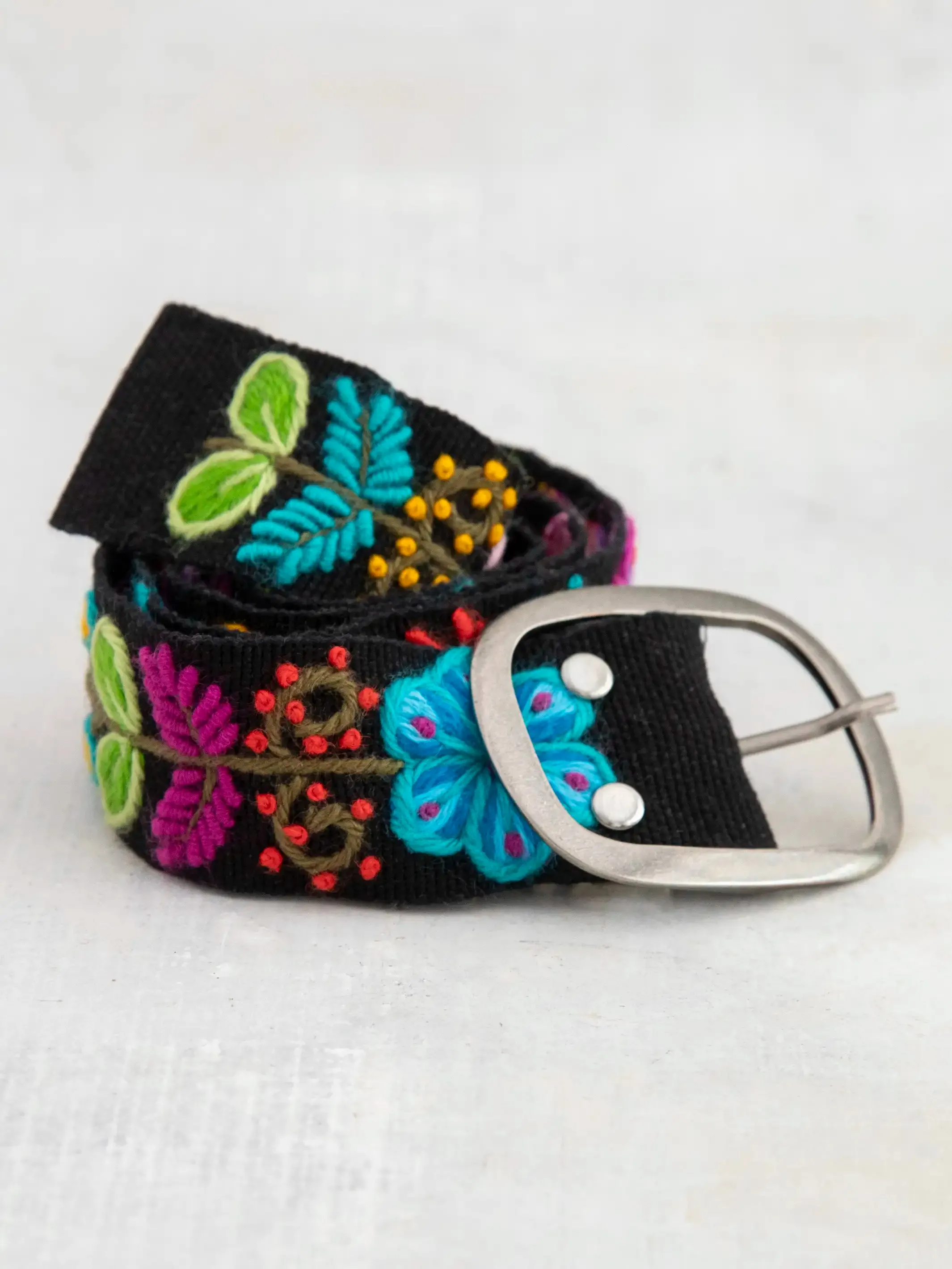 Hand Embroidered Belt - Black