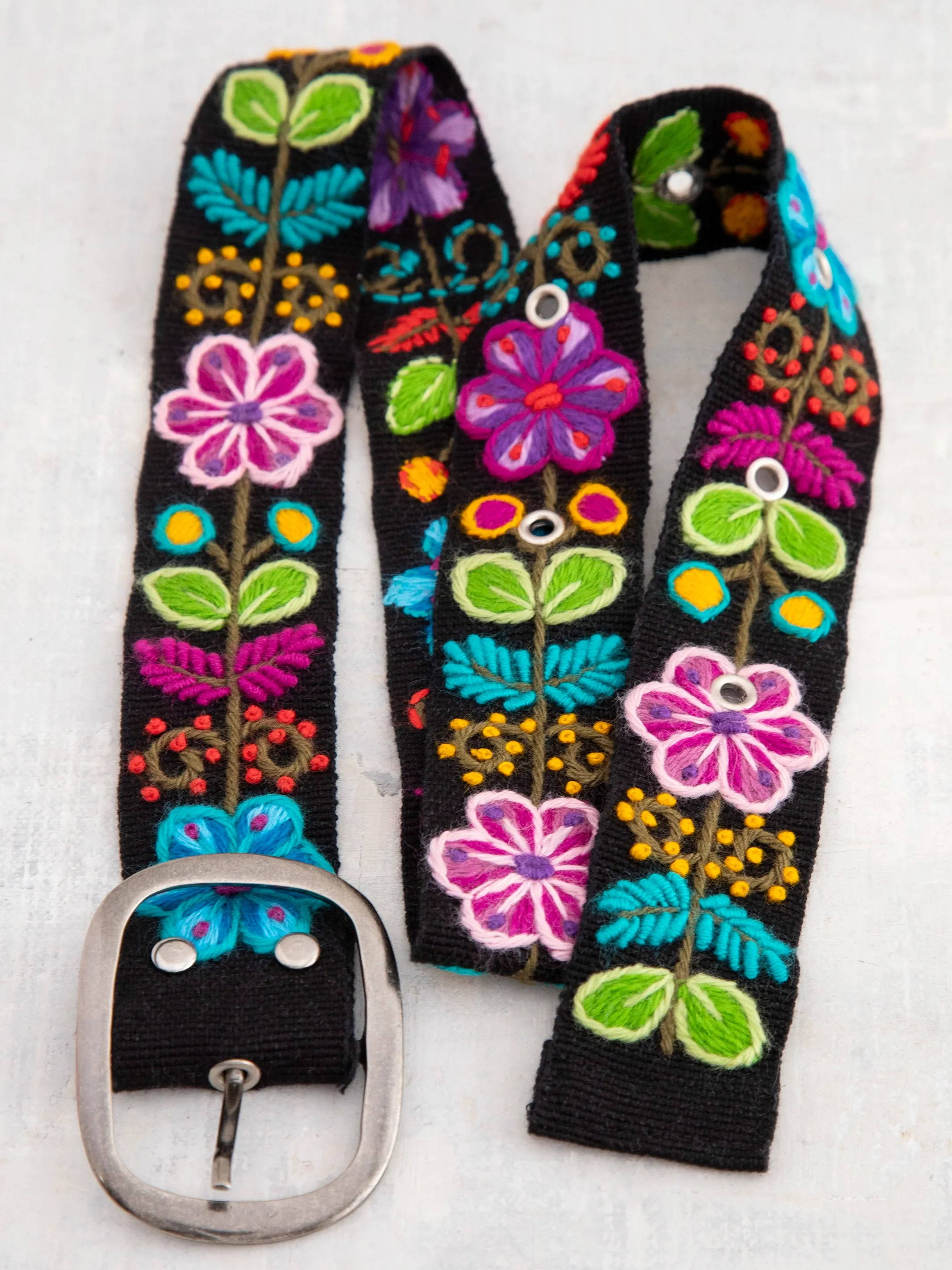 Hand Embroidered Belt - Black