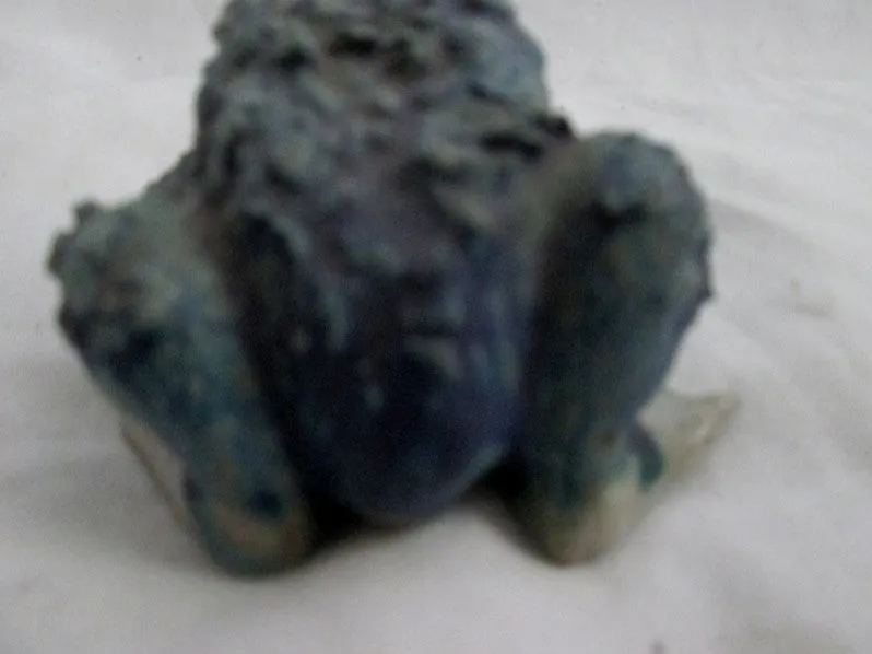 Handmade Mini 3.5" FROG TOAD Ceramic Figurine Porcelain Scuplture GREEN BLUE Cute