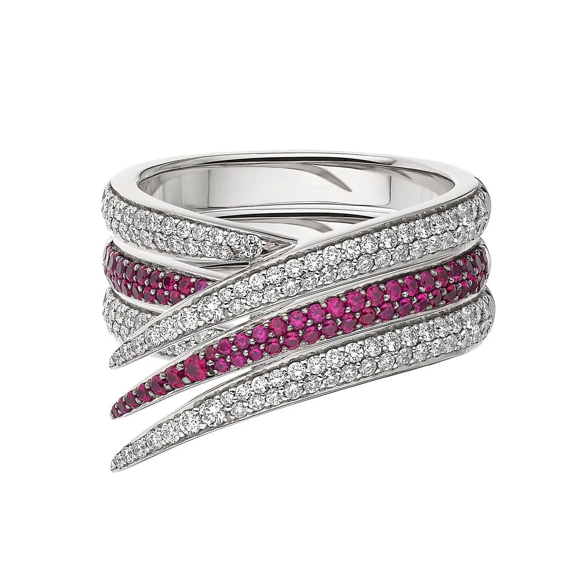 Interlocking Stacked Ring - 18ct White Gold & White Diamond and Pink Sapphire