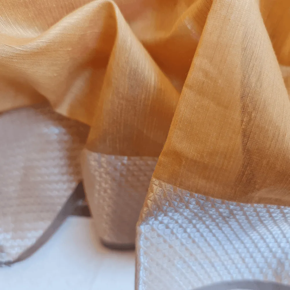 Light Amber & Silver Handwoven Silk-Cotton Scarf/Stole