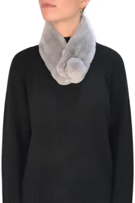 Light Grey Magnetic Real Rex Rabbit Bobble Scarf