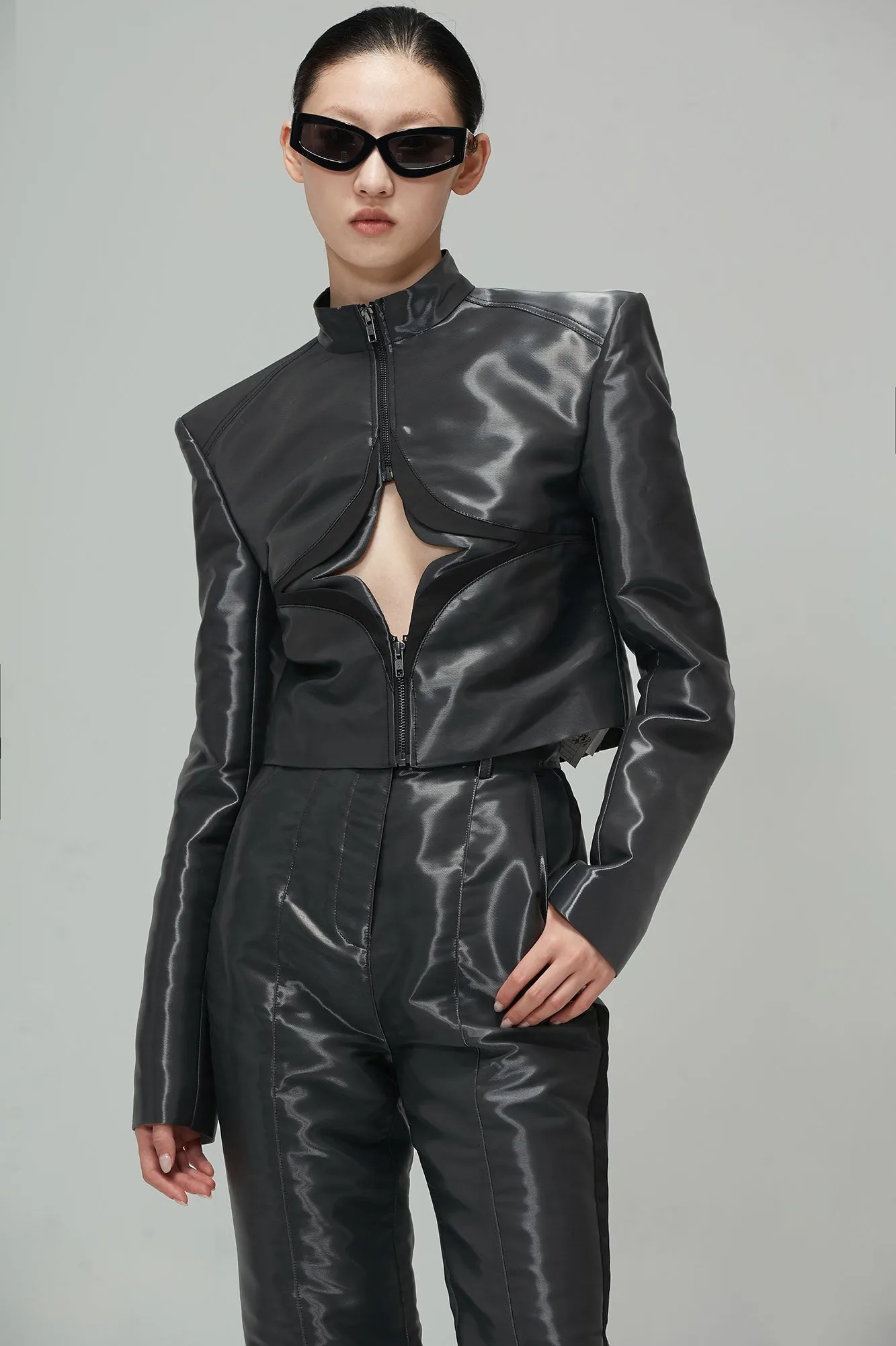 Liquid metallic star cut-out jacket