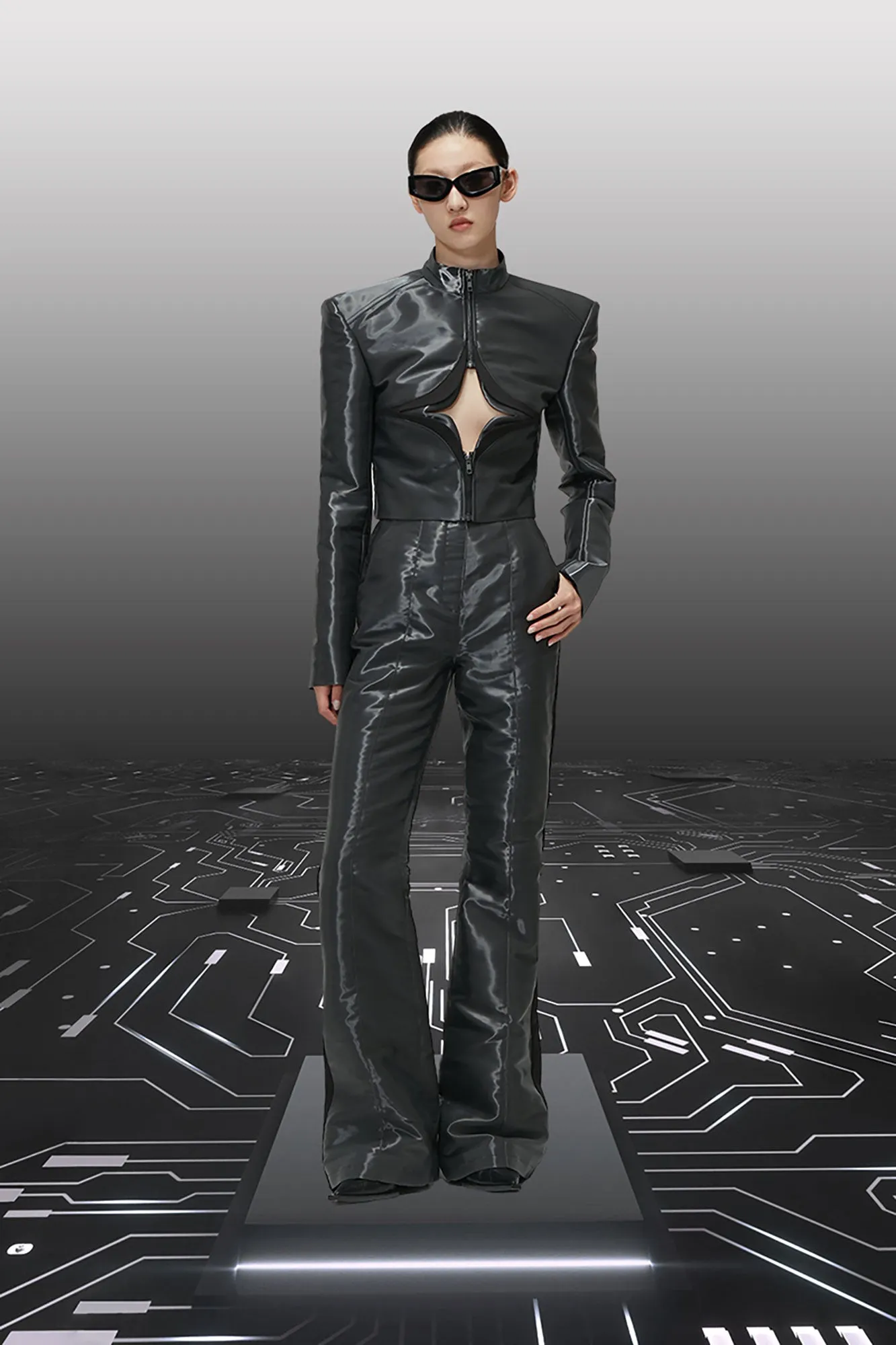 Liquid metallic star cut-out jacket