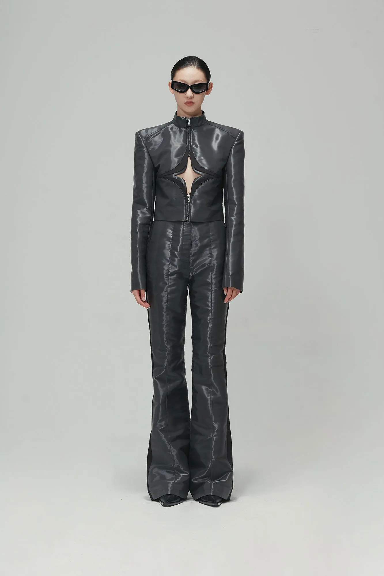 Liquid metallic star cut-out jacket