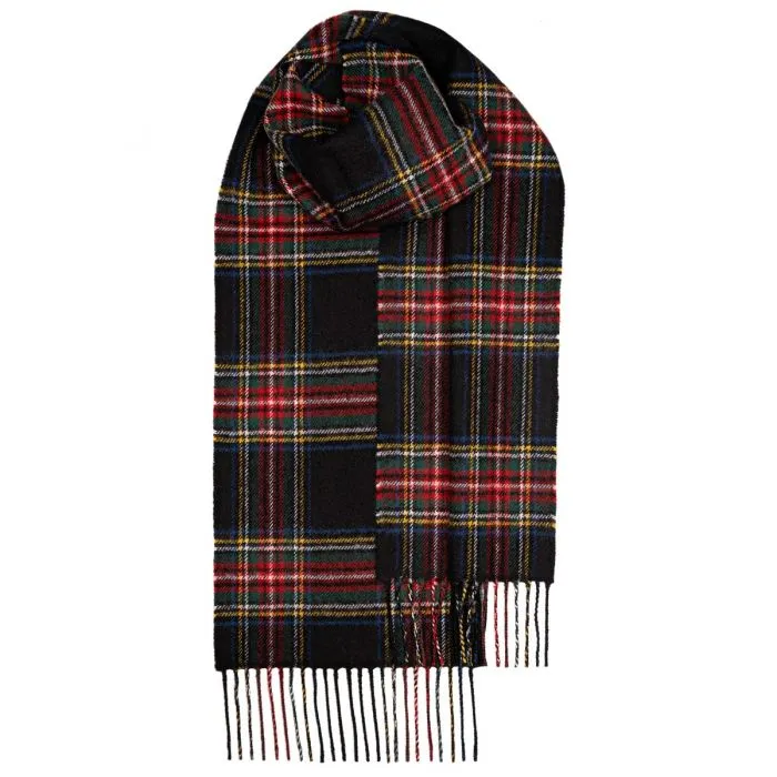 Loccharon Lambswool Scarves - Black Red Tartan Plaid