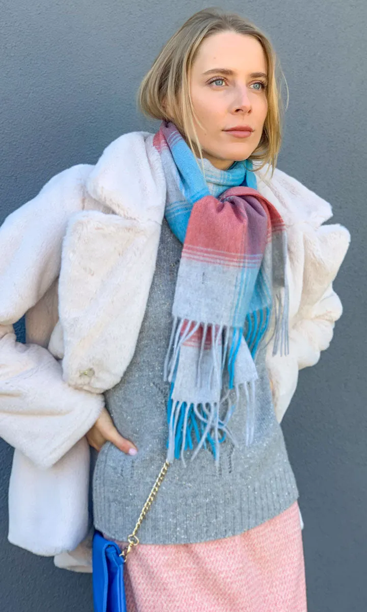 Merino Scarf - Pale pinks/blue