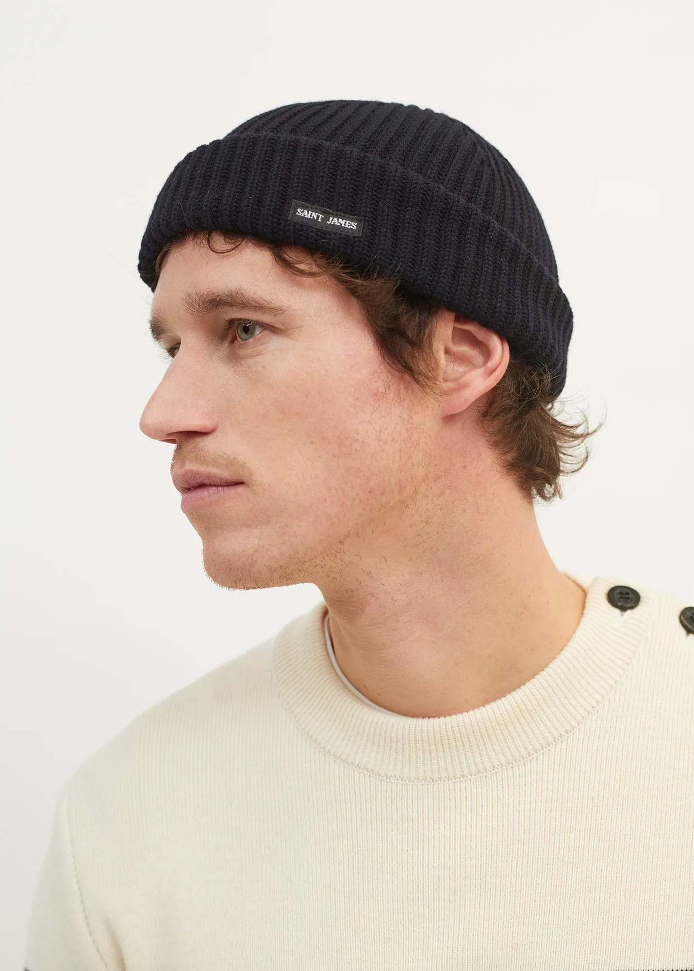 Miki sailor cap with turn-up, - in wool (NAVY)