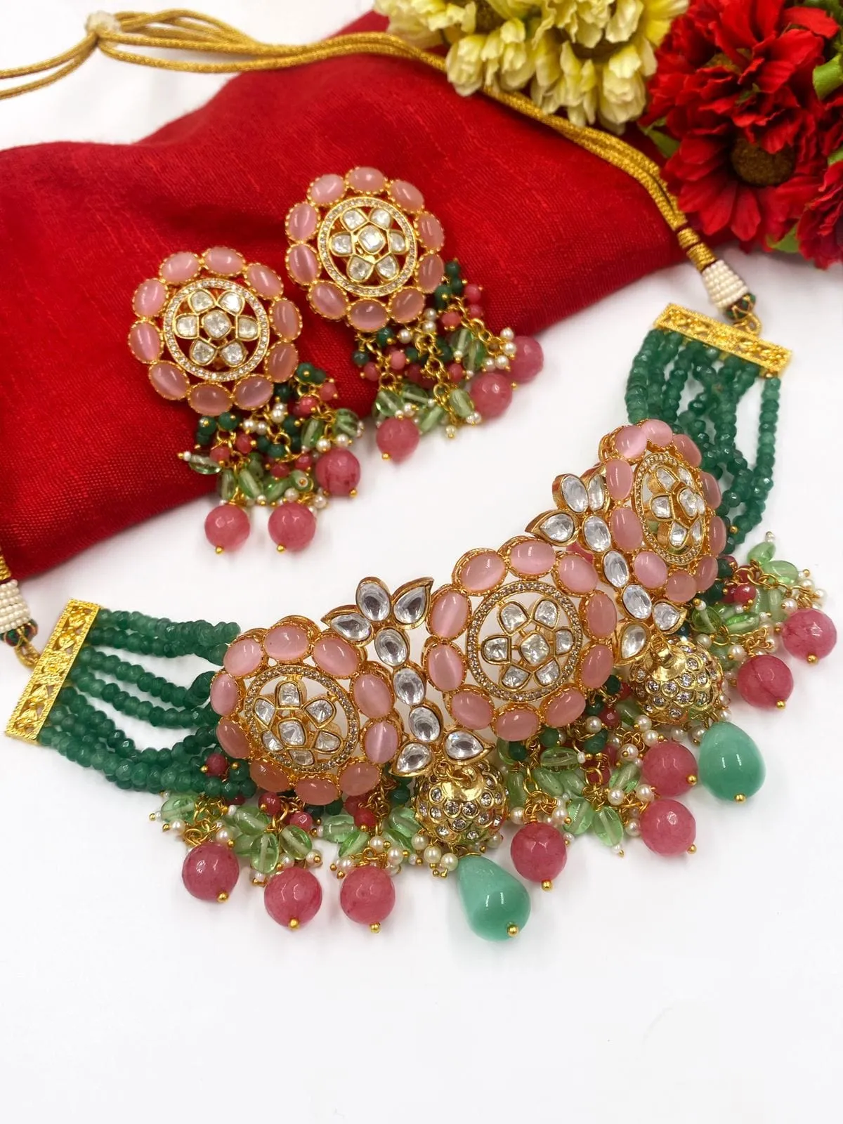 Modern Look Handcrafted Choker Necklace Set For Weddings By Gehna Shop