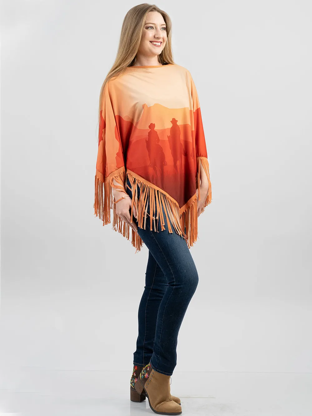 Montana West Sunset Cowboy Firnge Poncho