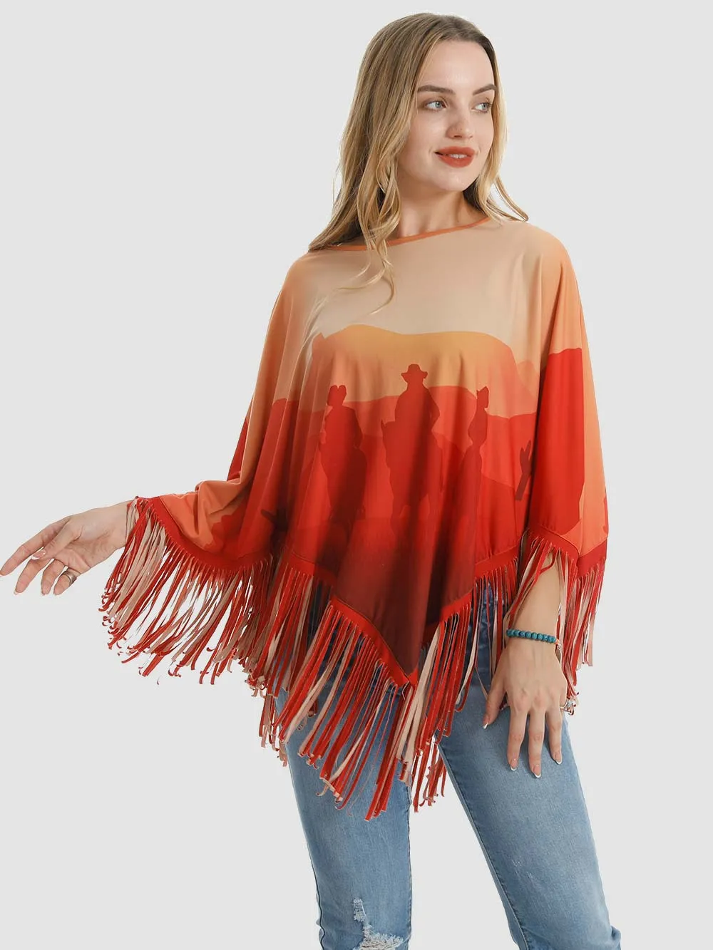 Montana West Sunset Cowboy Firnge Poncho