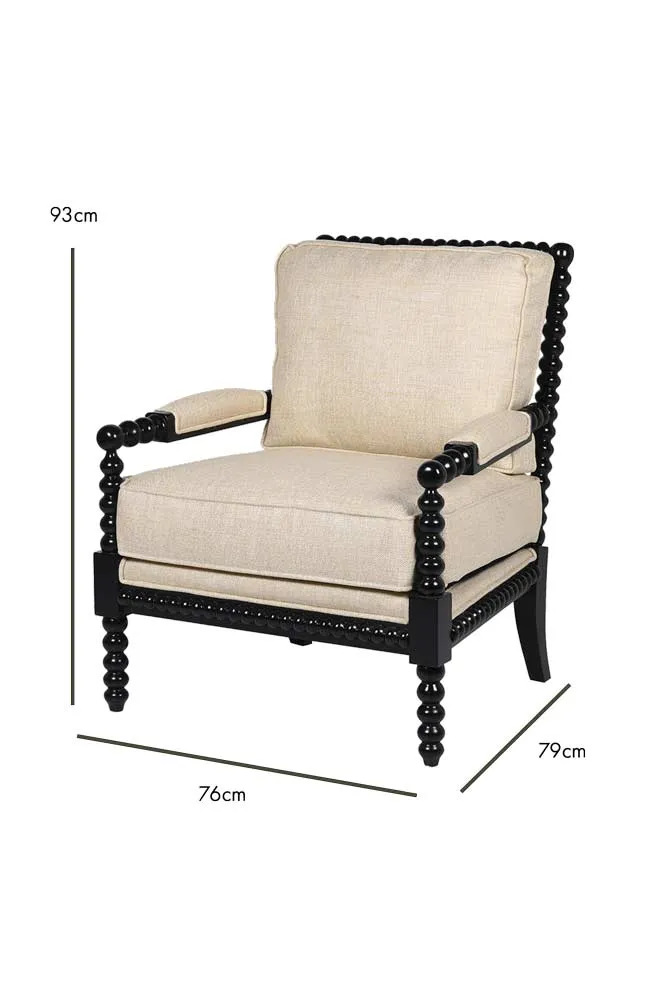 Natural Linen & Black Bobbin Armchair