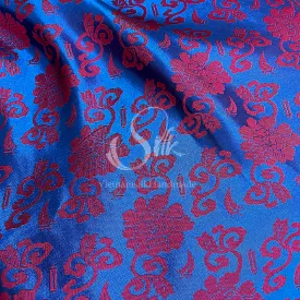 Navy Silk with Red Flowers - PURE MULBERRY SILK fabric by the yard -  Floral Silk -Luxury Silk - Natural silk - Handmade in VietNam- Silk with Design