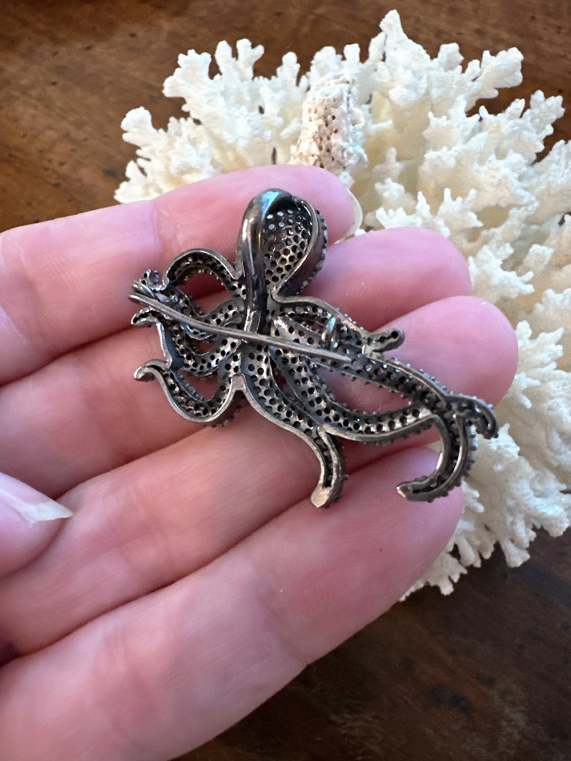 Pave Diamond Octopus Pendant and Brooch