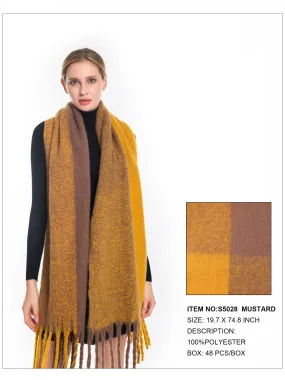 Plaid Print Fringe Trim Scarf-Mustard