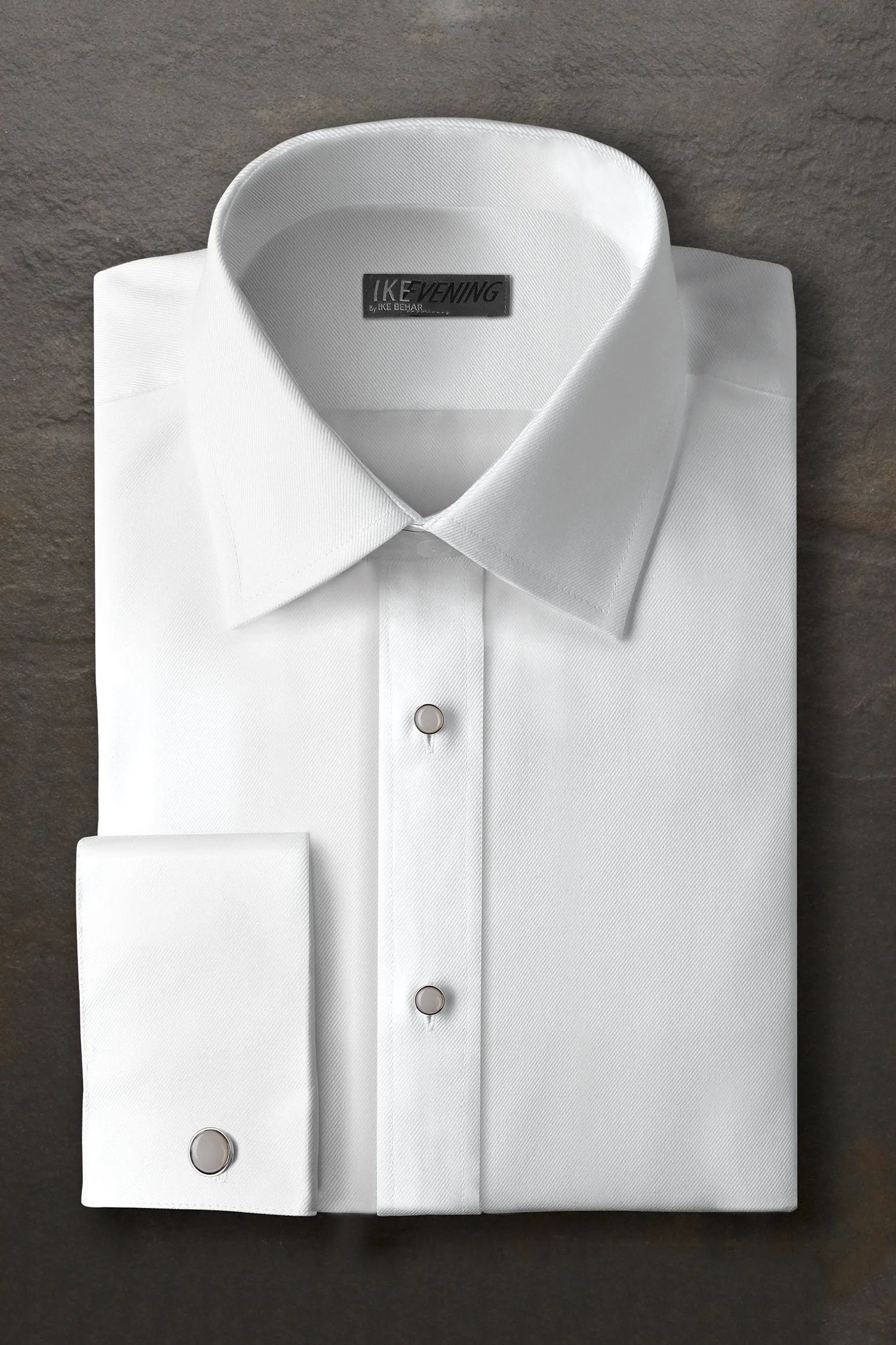 "Evan" Twill Diagonal White Laydown Tuxedo Shirt