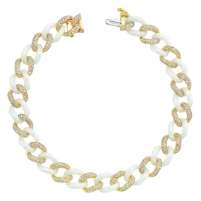 READY TO SHIP DIAMOND PAVE & WHITE CERAMIC MEDIUM LINK BRACELET