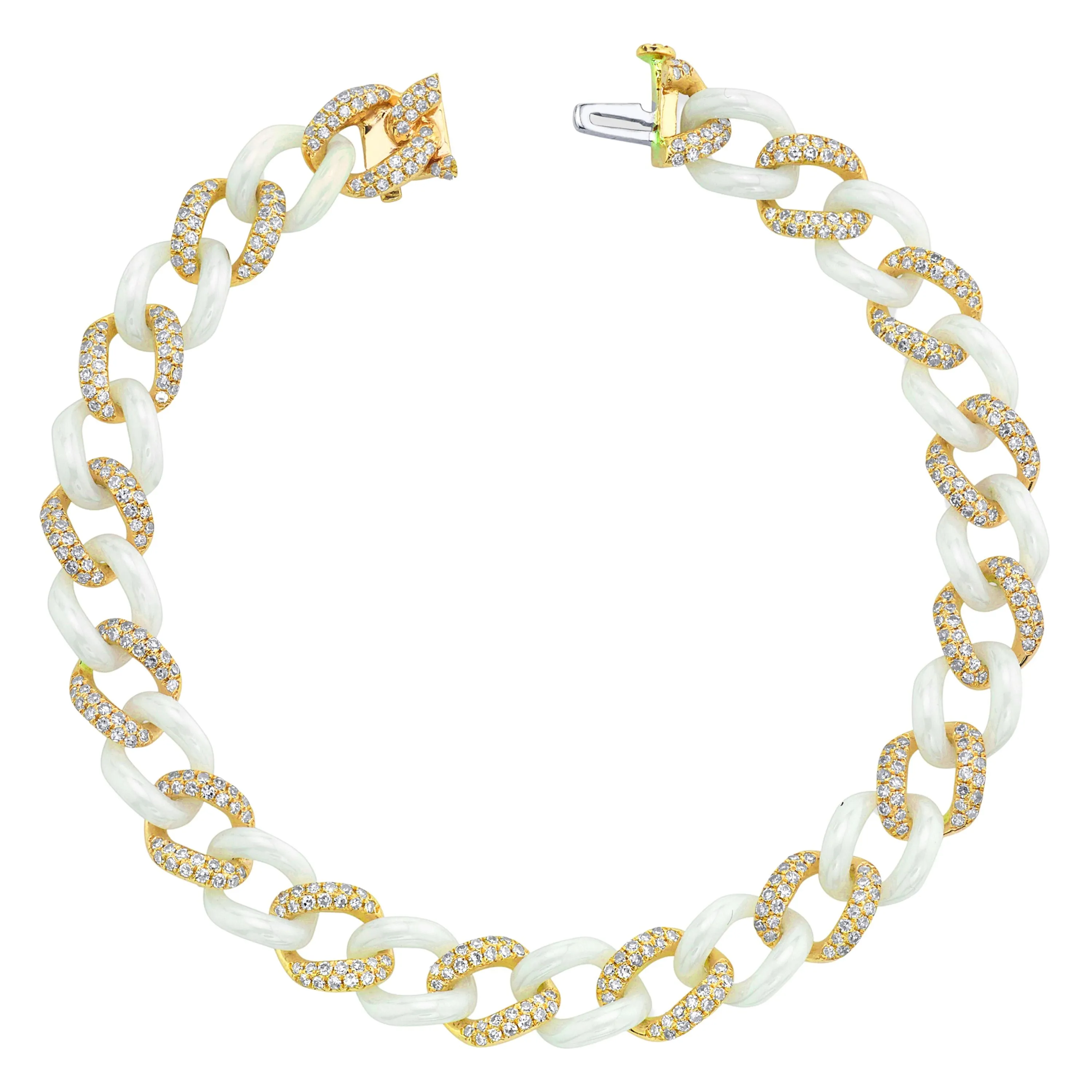 READY TO SHIP DIAMOND PAVE & WHITE CERAMIC MEDIUM LINK BRACELET