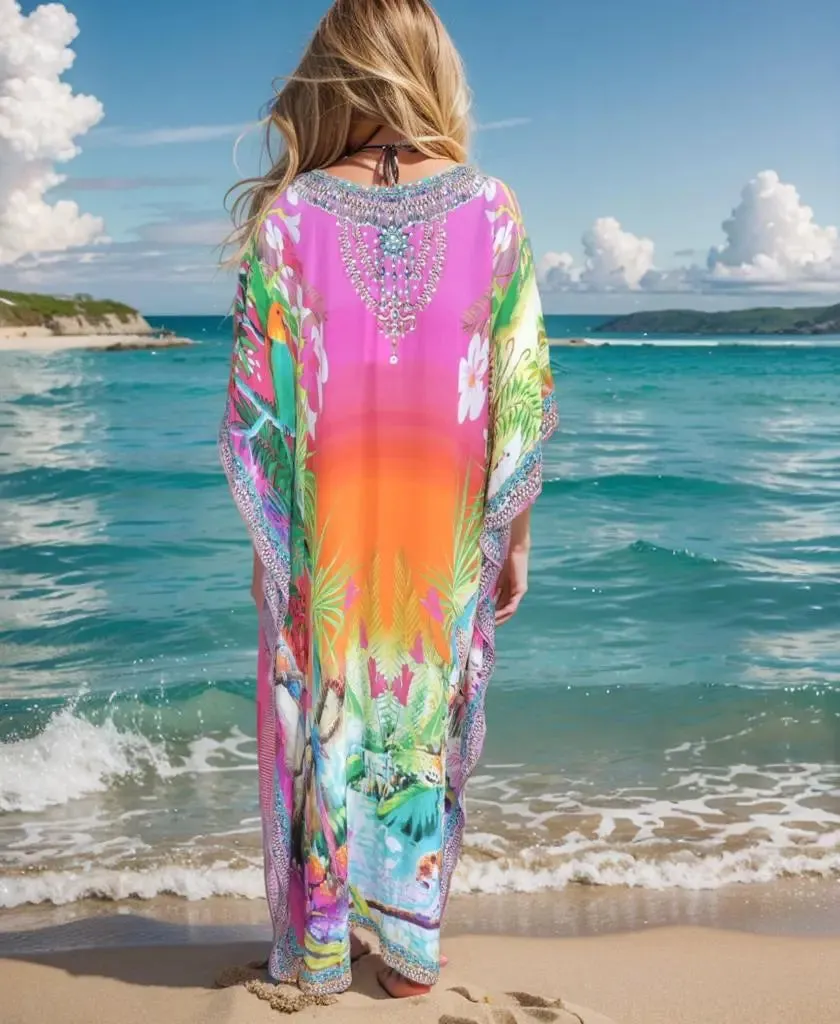 Resort Long Silk Embellished Kaftan