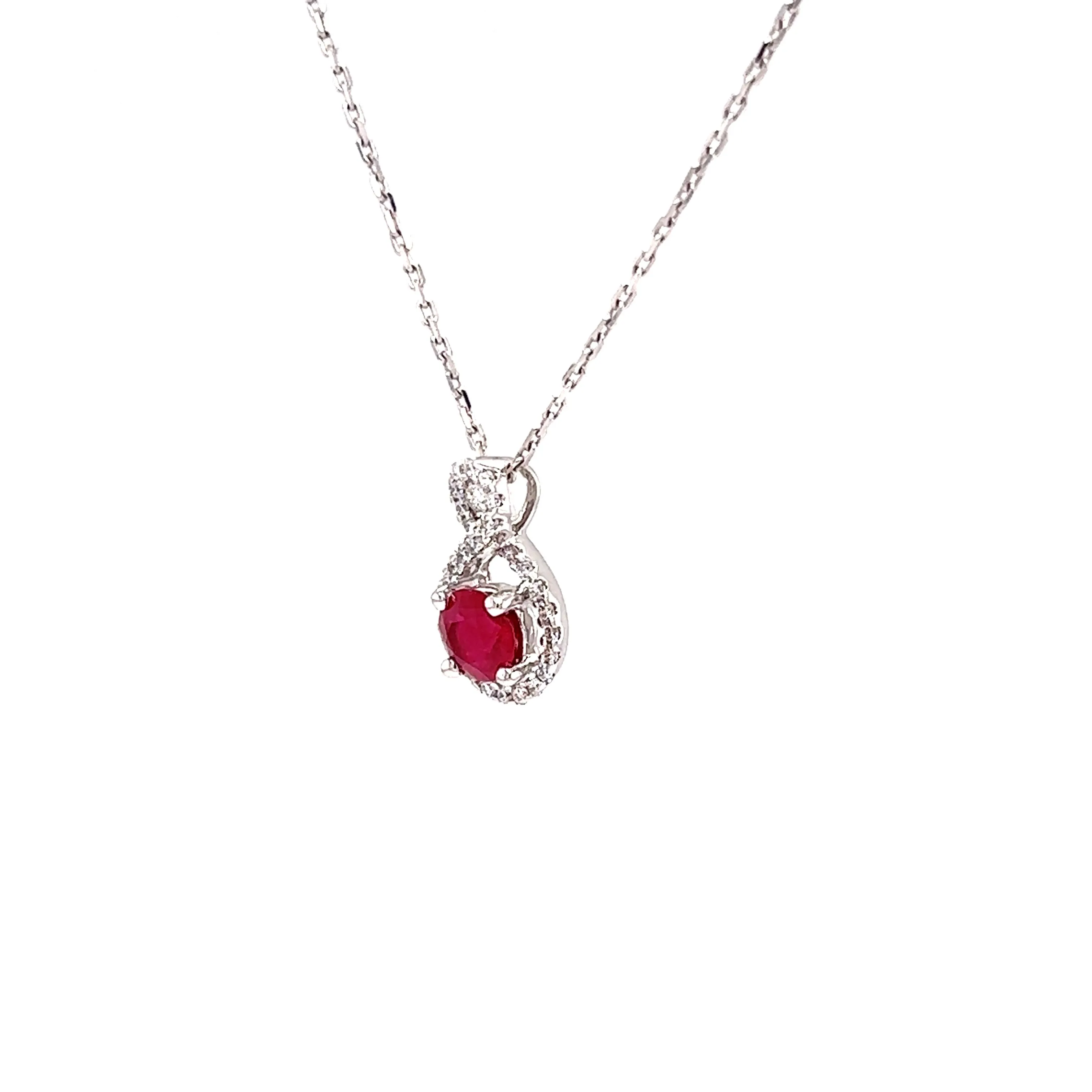 Round Ruby Necklace with 0.15ctw of Diamonds in 14K White Gold