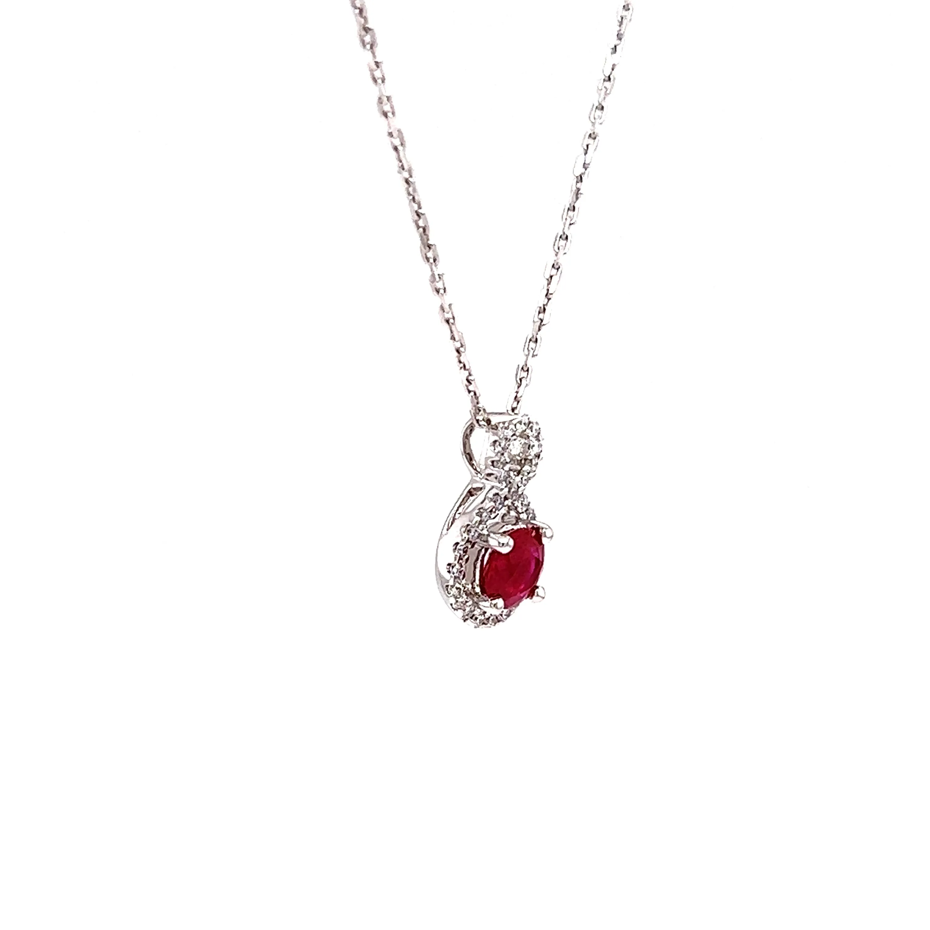 Round Ruby Necklace with 0.15ctw of Diamonds in 14K White Gold