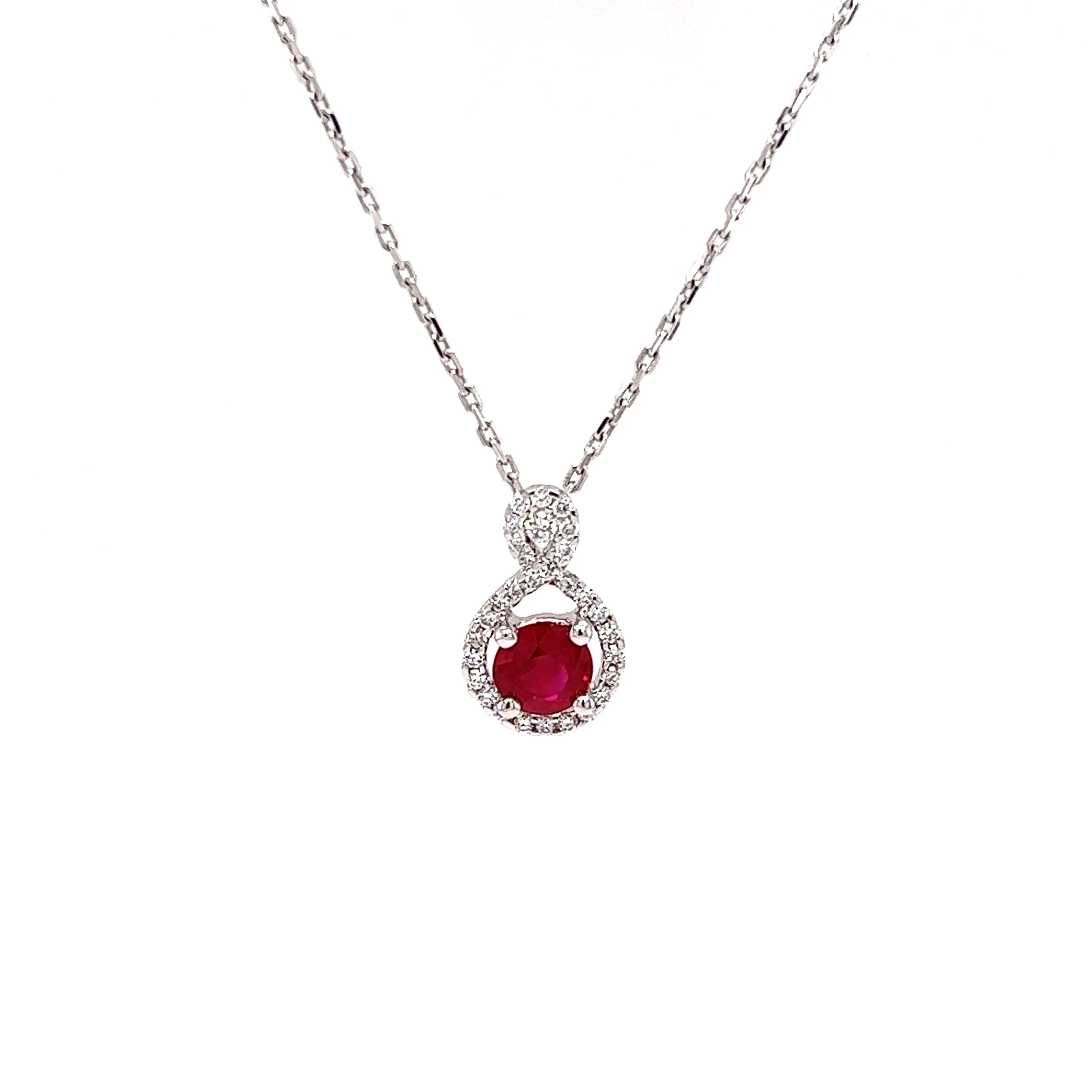 Round Ruby Necklace with 0.15ctw of Diamonds in 14K White Gold