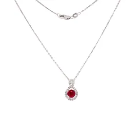 Round Ruby Necklace with 0.15ctw of Diamonds in 14K White Gold