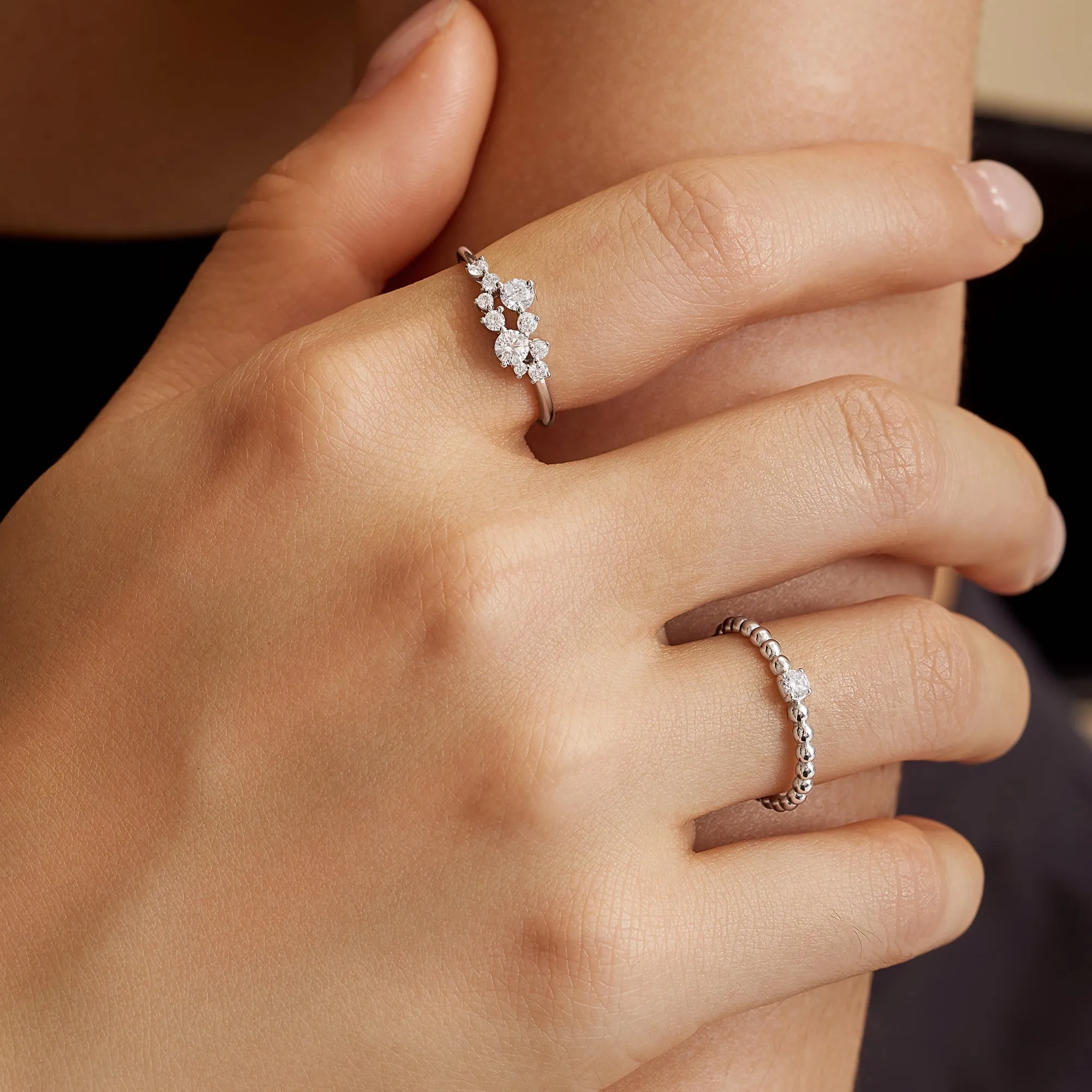 Silver Flower Cluster Pave Ring