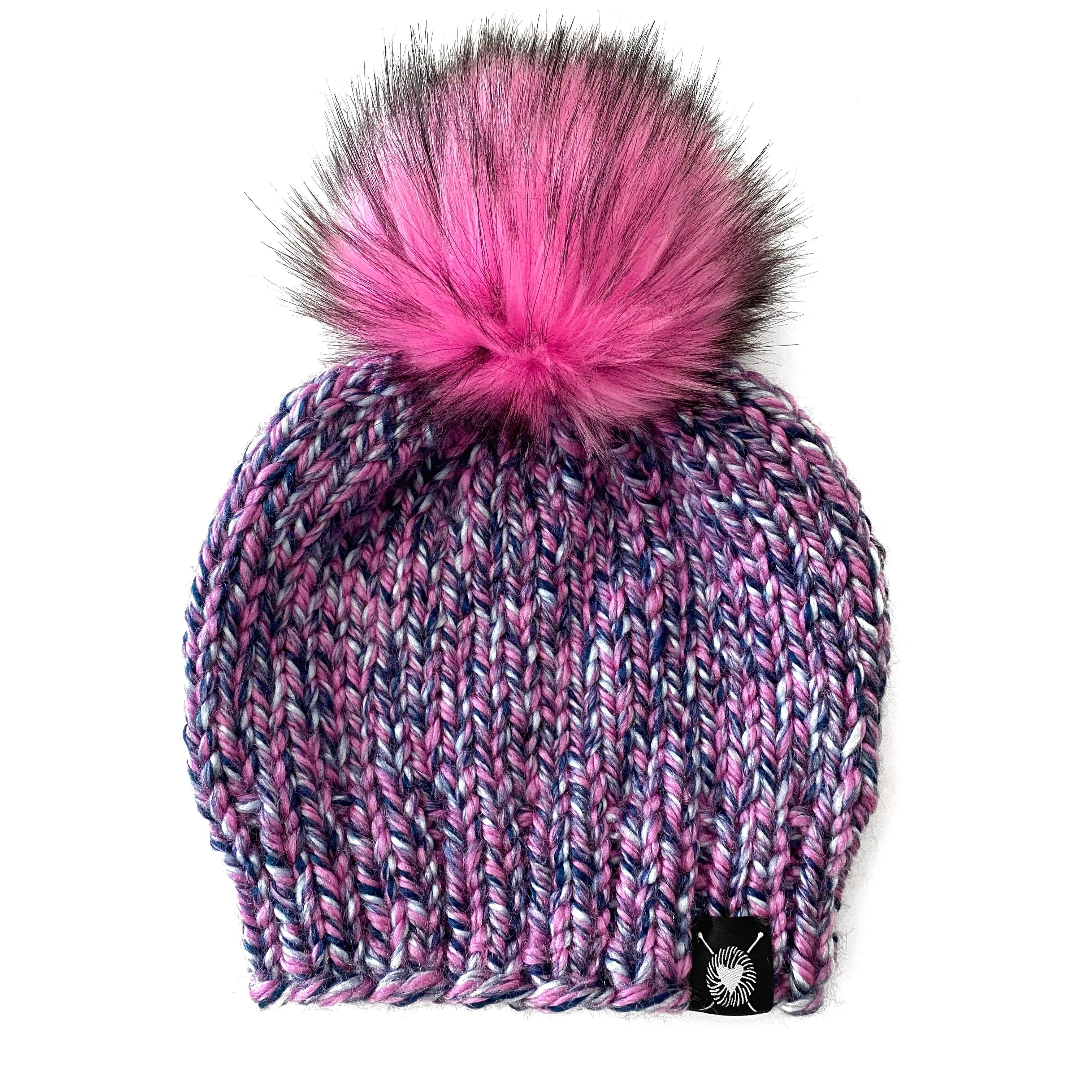 Solid Faux Fur Pom-Pom Beanie in Bubbleyum(wool free) Baby/Youth